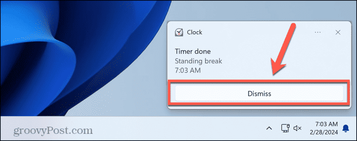 windows 11 dismiss timer