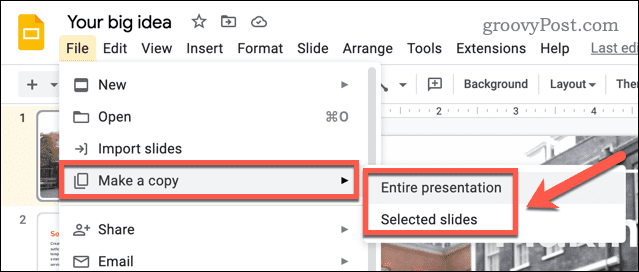 Make a copy of a Google Slides presentation