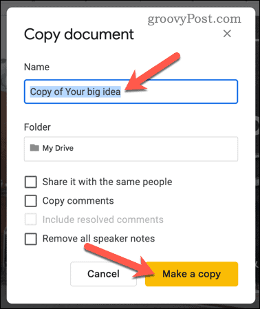 Make a copy in Google Slides