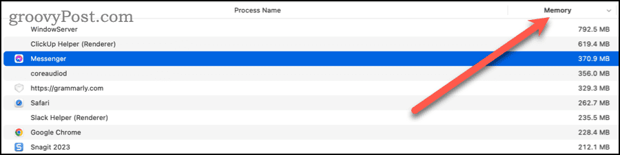 Sort Activity Monitor by Memory Used