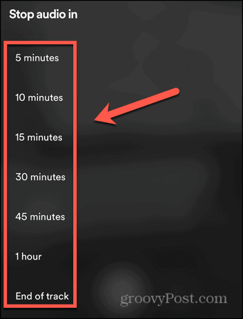 spotify sleep timer options