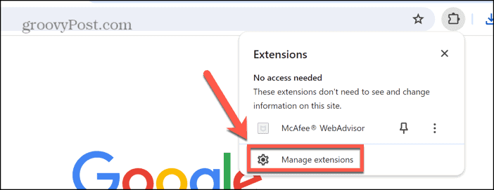 chrome manage extensions