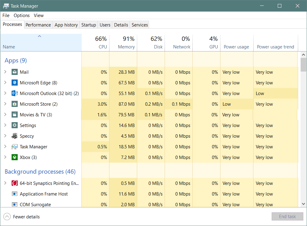 Task Manager Windows 10 1809 App Power Usage