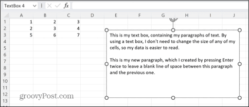 excel second paragraph in text box