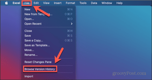 excel browse version history