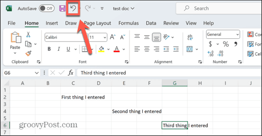 excel undo button