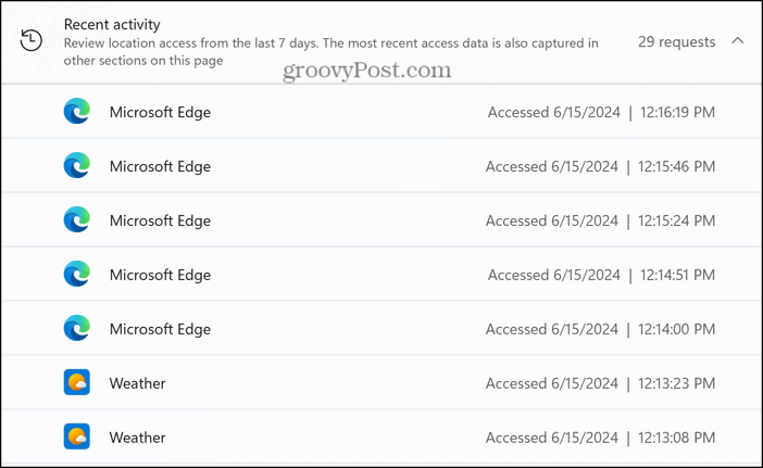 windows 11 recent activity