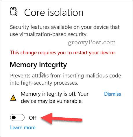 Disabling Core Isolation on Windows 