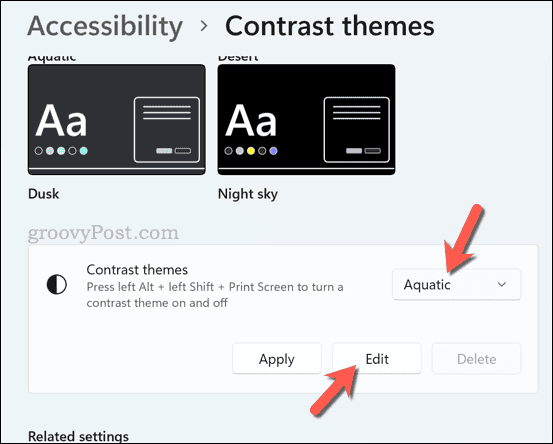 Editing a contrast theme in Windows