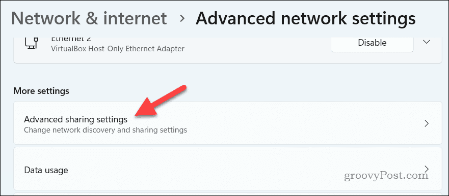 Open Advanced sharing settings menu