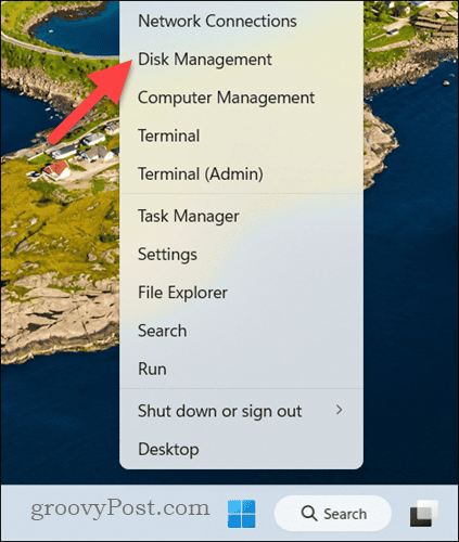 Opening Disk Management on Windows