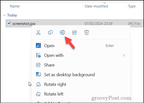 Rename a file option in File Manager