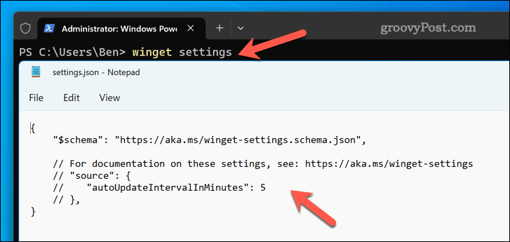 Winget settings command