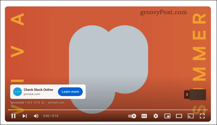 A YouTube video with a playing ad